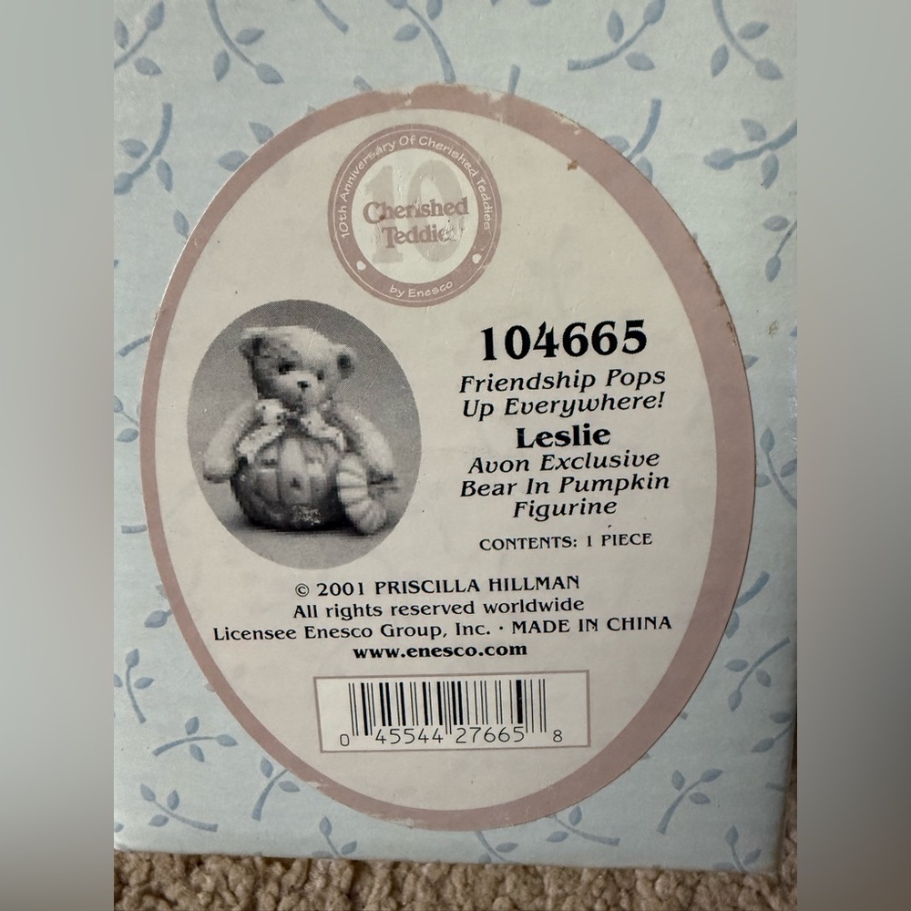 Cherished Teddies Leslie Avon Exclusive Pumpkin Bear Figurine‎ - Picture 2 of 7